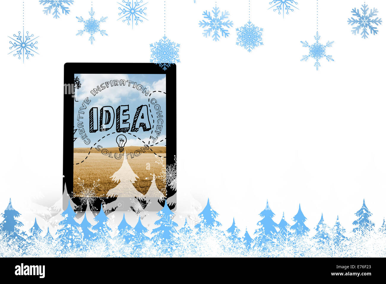 Immagine composita di fiocchi di neve e di abeti Foto Stock