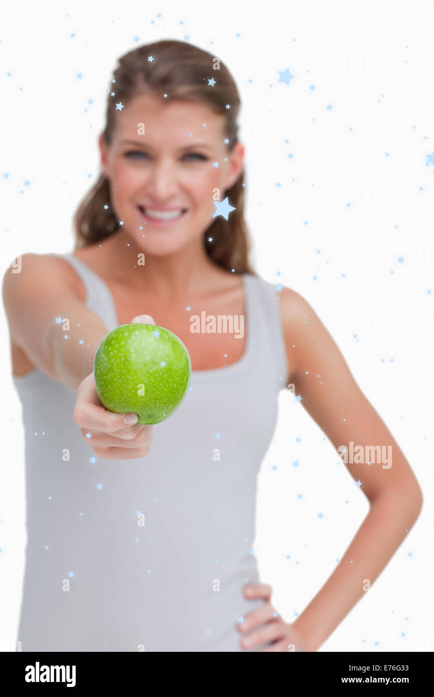 Immagine composita del ritratto di una donna che un Apple Foto Stock