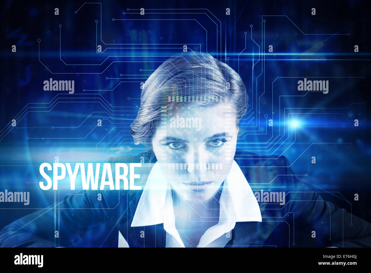 Spyware contro la tecnologia Blu interfaccia con scheda di circuito Foto Stock