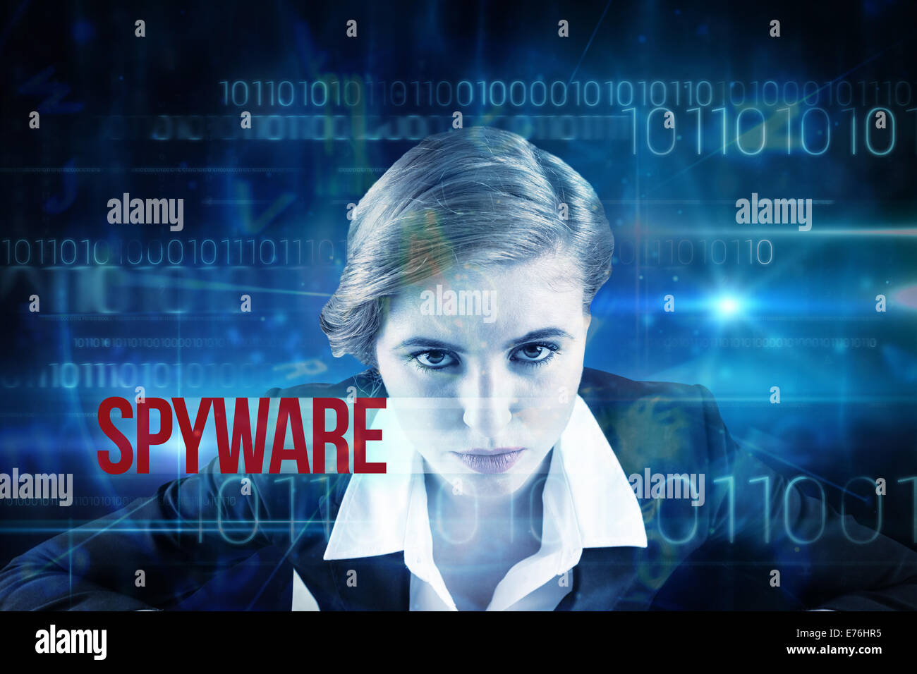 Spyware contro blu alla progettazione della tecnologia con codice binario Foto Stock