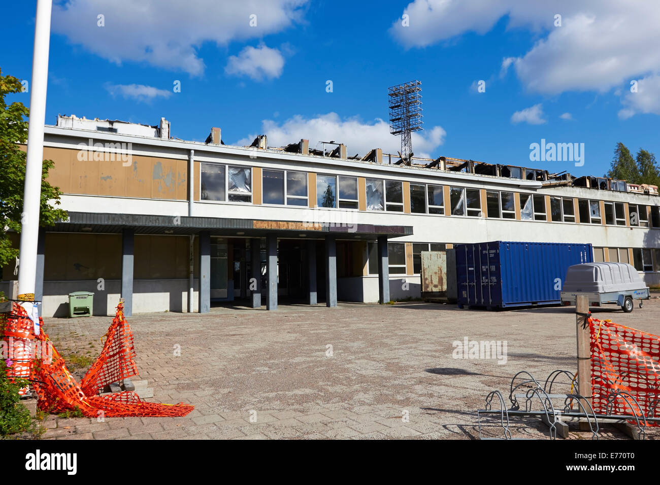 Fire danneggiato edificio scolastico di Kouvola Finlandia Foto Stock