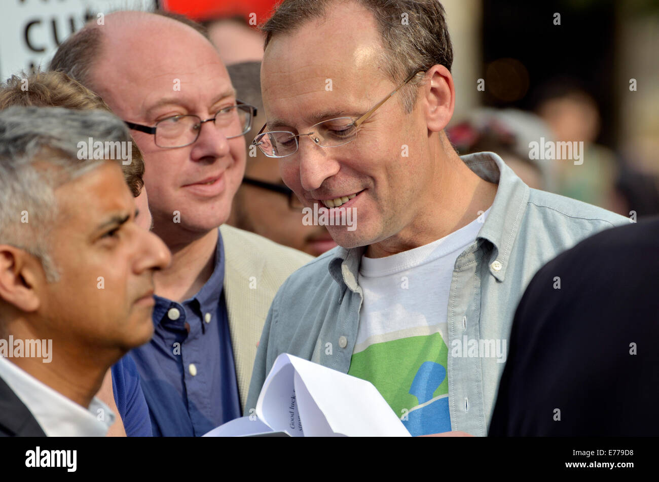 Andy macellazione MP (manodopera, Hammersmith) con Sadiq Khan (manodopera, Tooting) e Grahame Morris MP (manodopera, Easington) in un rally Foto Stock