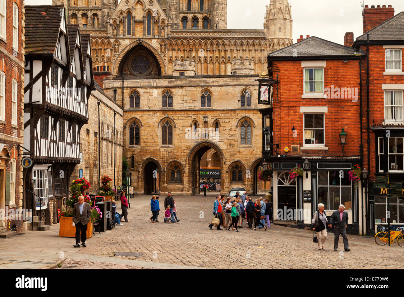 Lincoln centro medievale della città; Lincolnshire England Regno Unito Foto Stock
