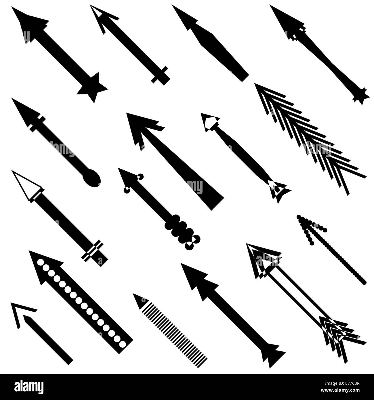 Insieme di diverse frecce nere. Foto Stock