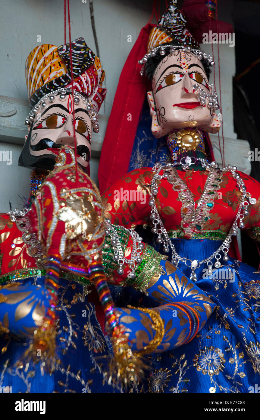 Kathputli, tradizionali burattini di Rajasthani, Pushkar, Rajasthan, India. Foto Stock