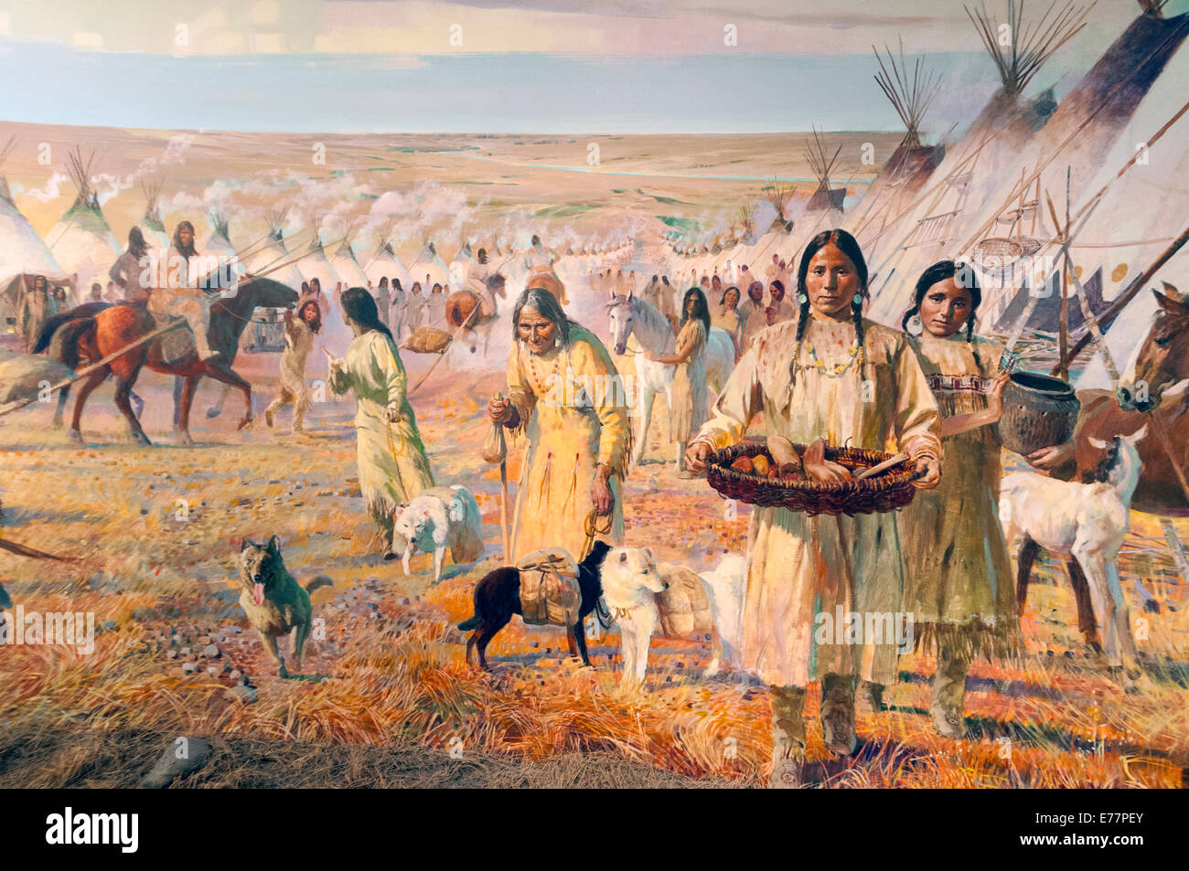 Elk203-5285 Canada, Alberta, Edmonton, Royal Alberta Museum, Indian camp pittura Foto Stock