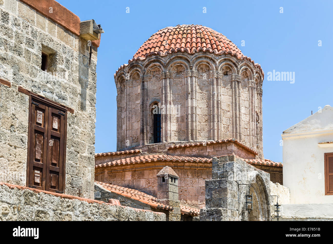 Antica torre a Rodi città vecchia Foto Stock