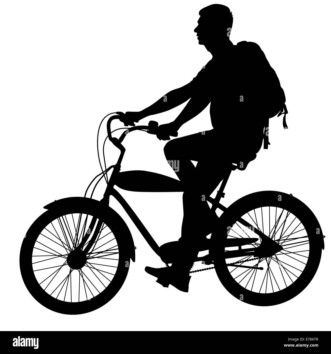 Silhouette di un ciclista maschio. Foto Stock
