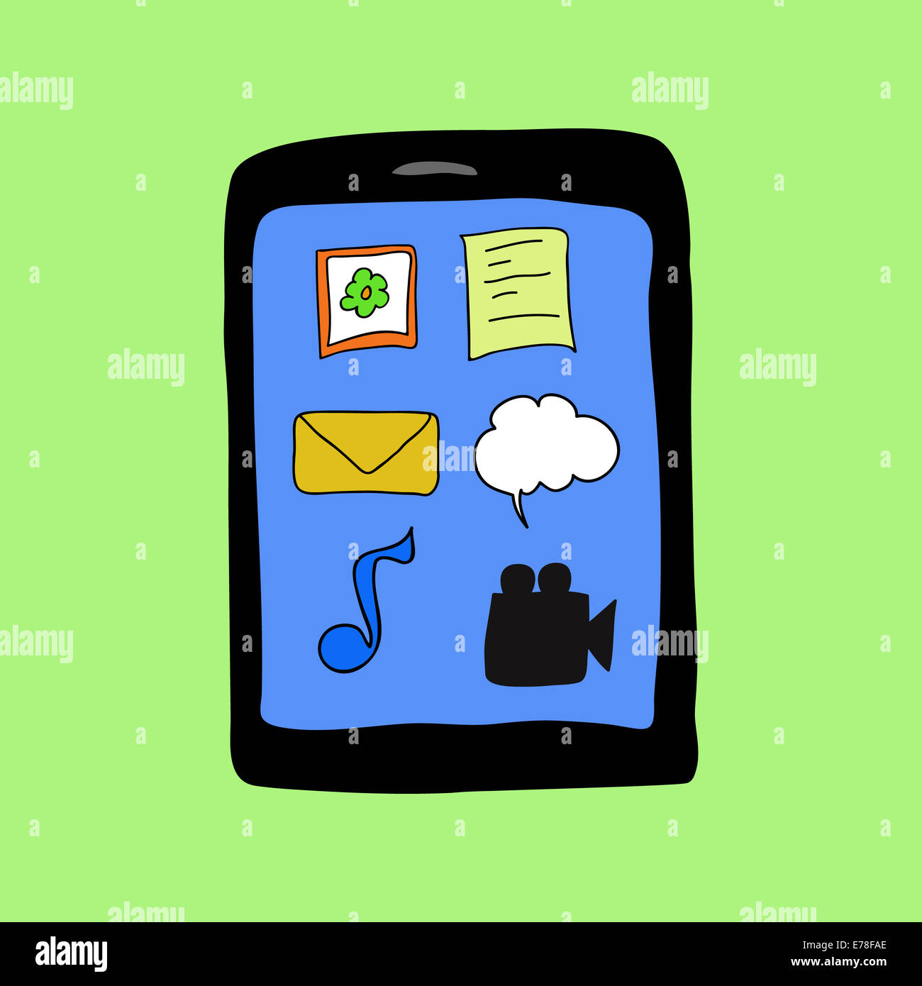 Doodle style pad con le icone delle applicazioni Foto Stock