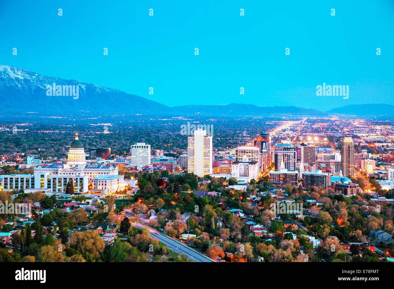 Salt Lake City panoramica nella notte Foto Stock