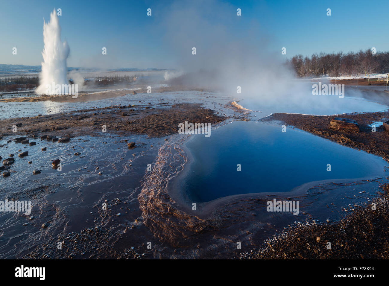 Le sorgenti calde e geyser di Geysir, Islanda Foto Stock