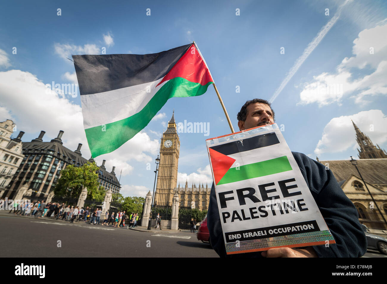 Londra, Regno Unito. Il 9 settembre, 2014. "Libera la Palestina' protester fuori del Parlamento 2014 Credit: Guy Corbishley/Alamy Live News Foto Stock