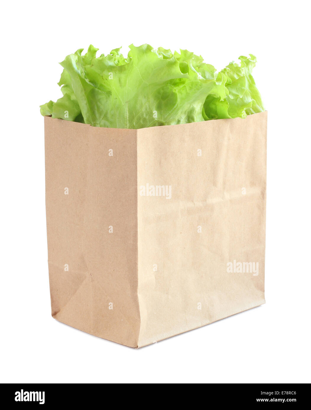 Sacchetto Shopper verde con insalata di lattuga isolati su sfondo bianco Foto Stock