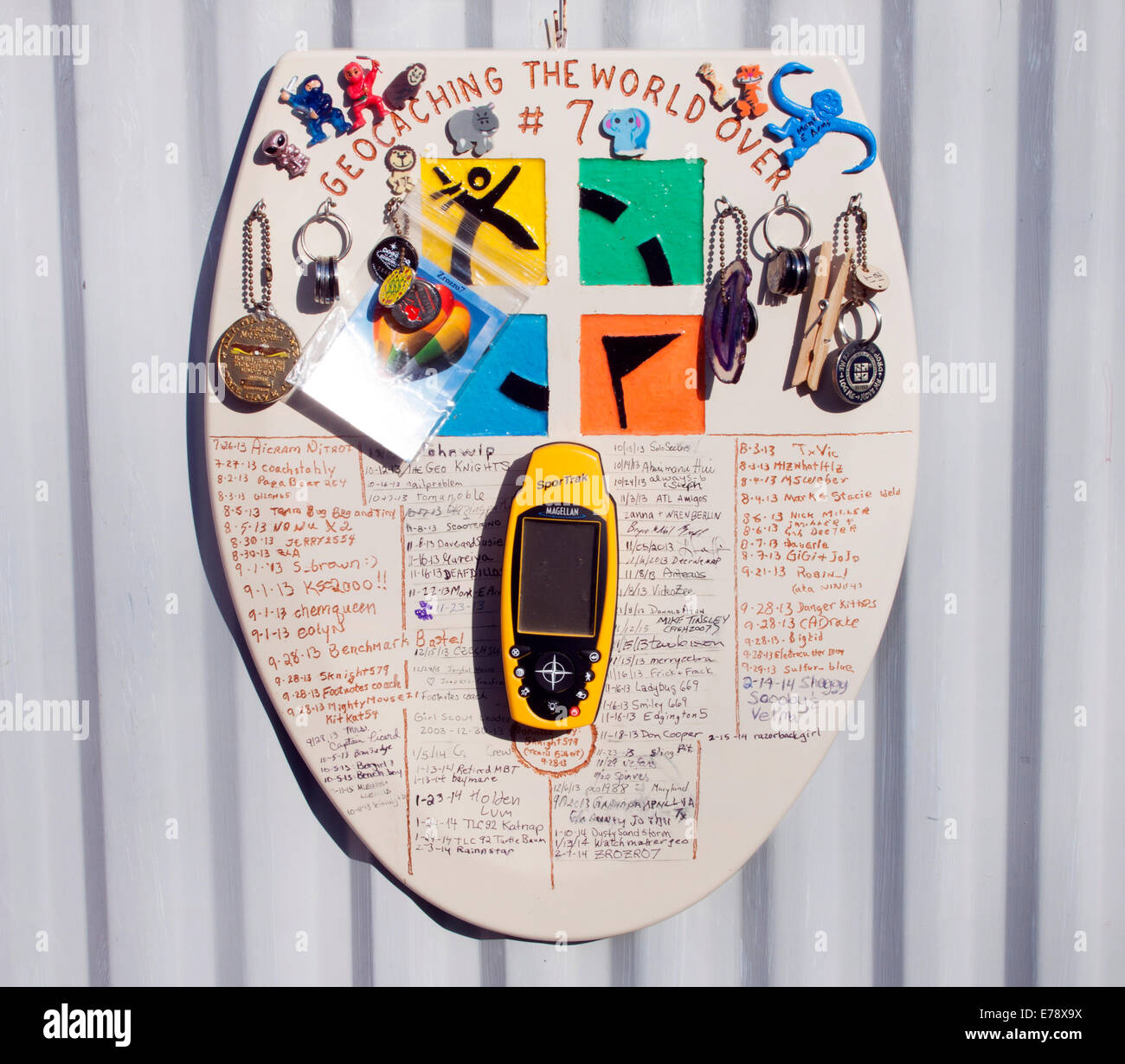 Barney Smith's toilet Seat Art Museum a San Antonio, Texas, che espone le originali opere d'arte artigianali dei sedili del bagno realizzate dall'eccentrico artista. Foto Stock