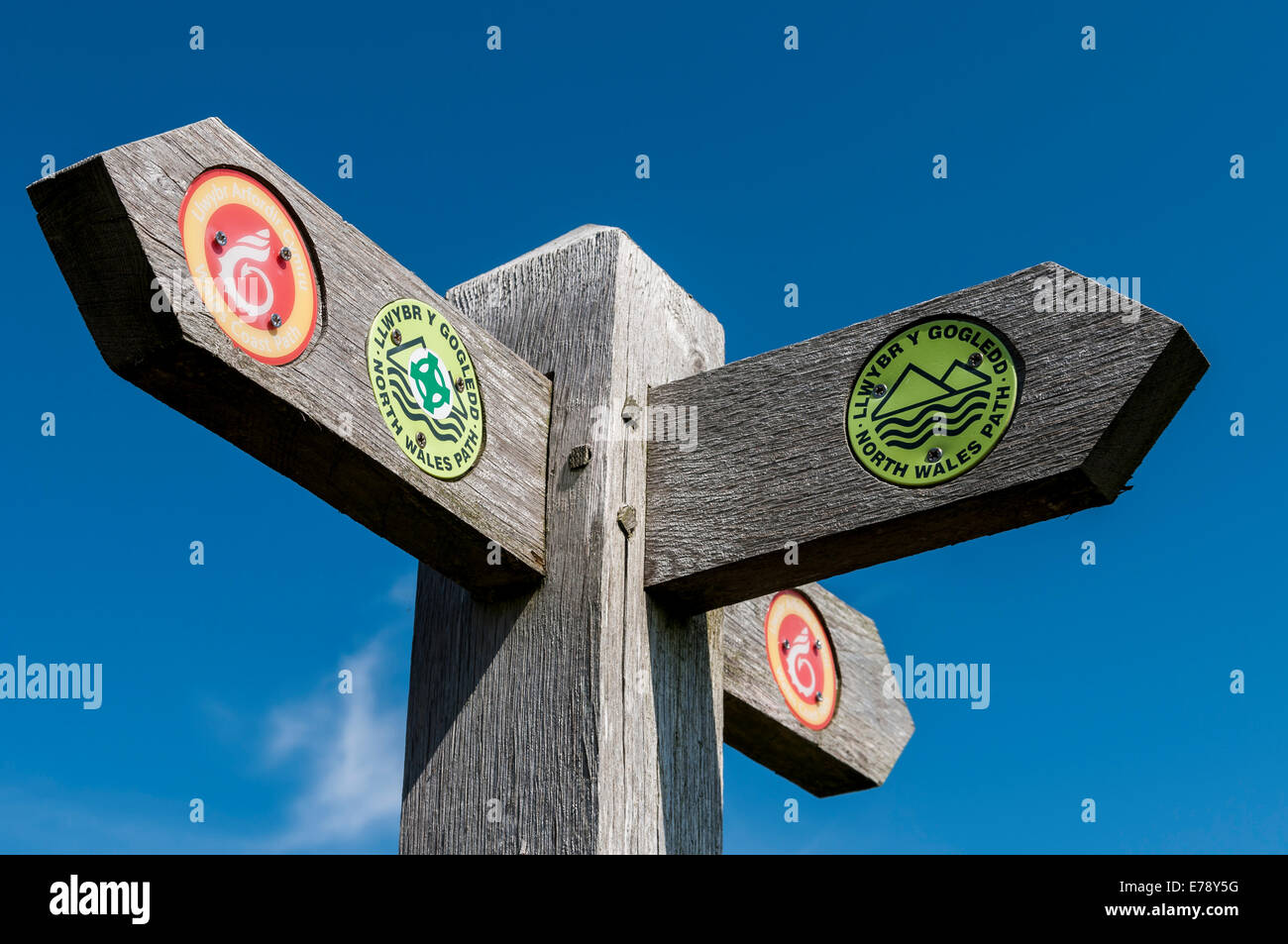 Il nord del Galles segno di percorso Foto Stock