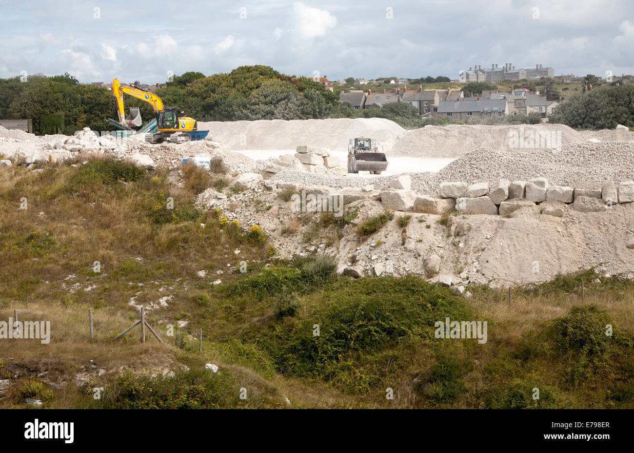 Cava di lavoro, isola di Portland, Dorset, Inghilterra Foto Stock