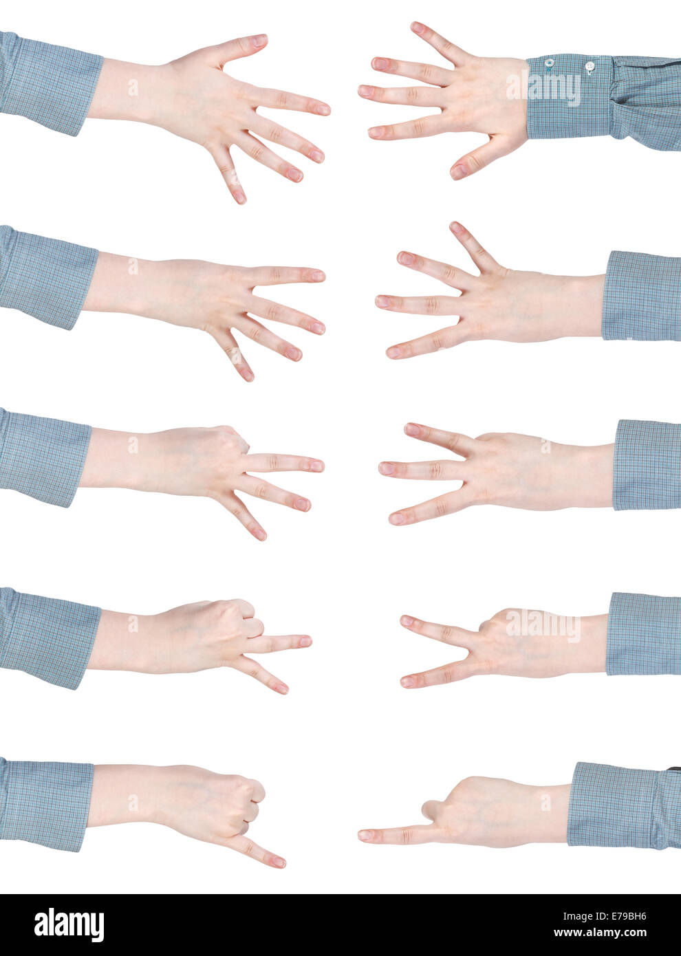 Set di conteggio delle mani femminili - gesto isolato su sfondo bianco Foto Stock