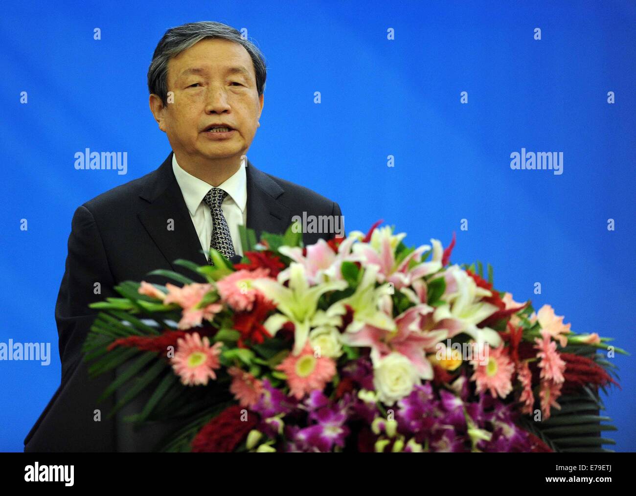 Pechino, Cina. Decimo Sep, 2014. Chinese Vice Premier Ma Kai risolve la apertura del XXVII Congresso planetario dell'Associazione degli Esploratori spaziali (ASE) a Pechino, capitale della Cina, Sett. 10, 2014. Credito: Gong Lei/Xinhua/Alamy Live News Foto Stock