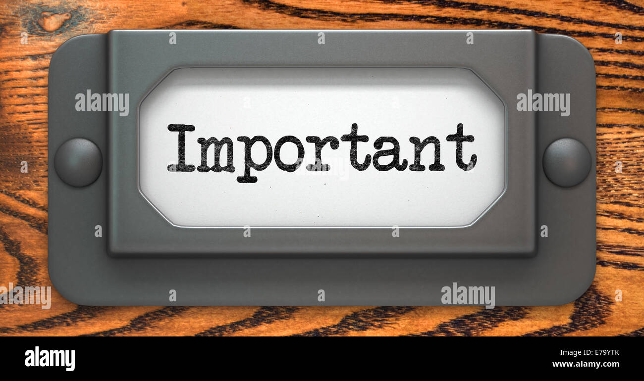 Concetto importante sul supporto Etichetta. Foto Stock
