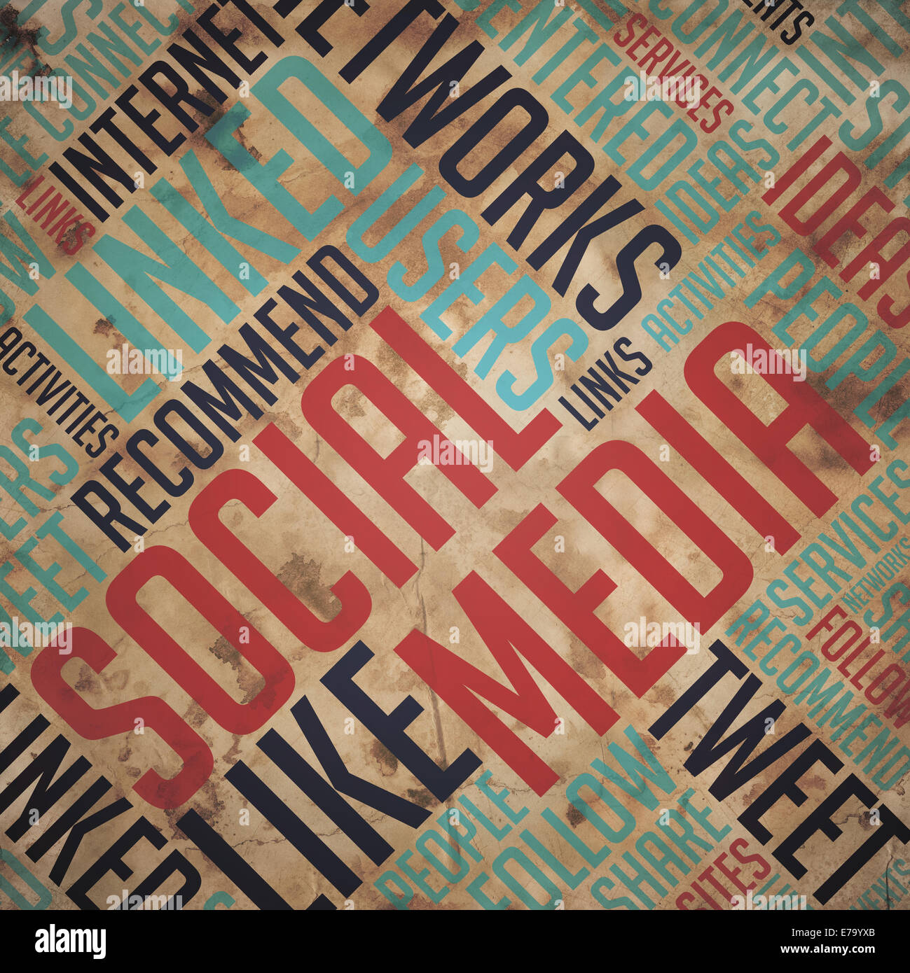 Social Media - Grunge parola concetto di cloud computing. Foto Stock