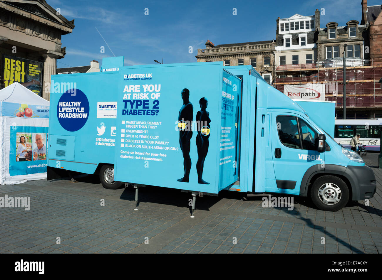 Il Diabete campagna display del carrello sulla Montagnola nel centro di Edimburgo Foto Stock