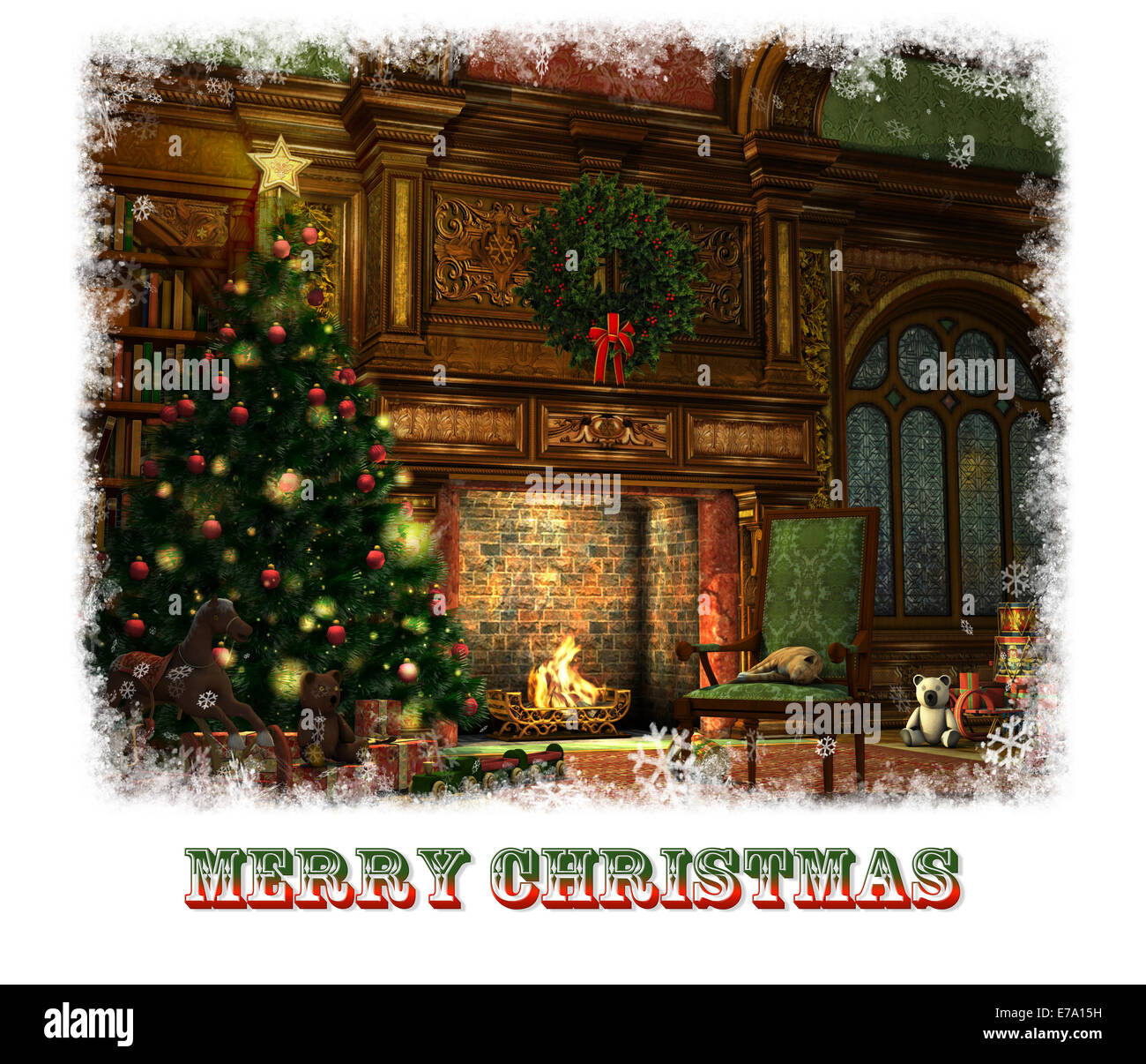 3d CG grafica di un soggiorno alla vigilia di Natale Foto Stock