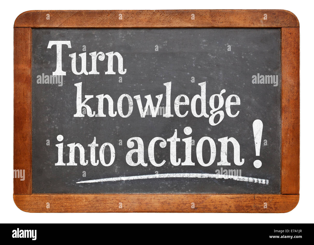 A trasformare la conoscenza in azione - consigli motivazionali su un vintage lavagna ardesia Foto Stock