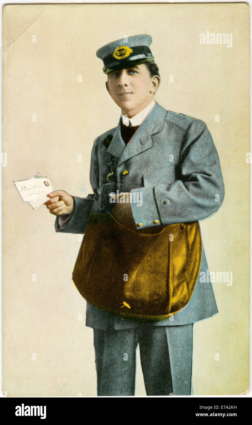 Portalettere con due lettere, Hand-Colored cartolina, USA, circa 1910 Foto Stock