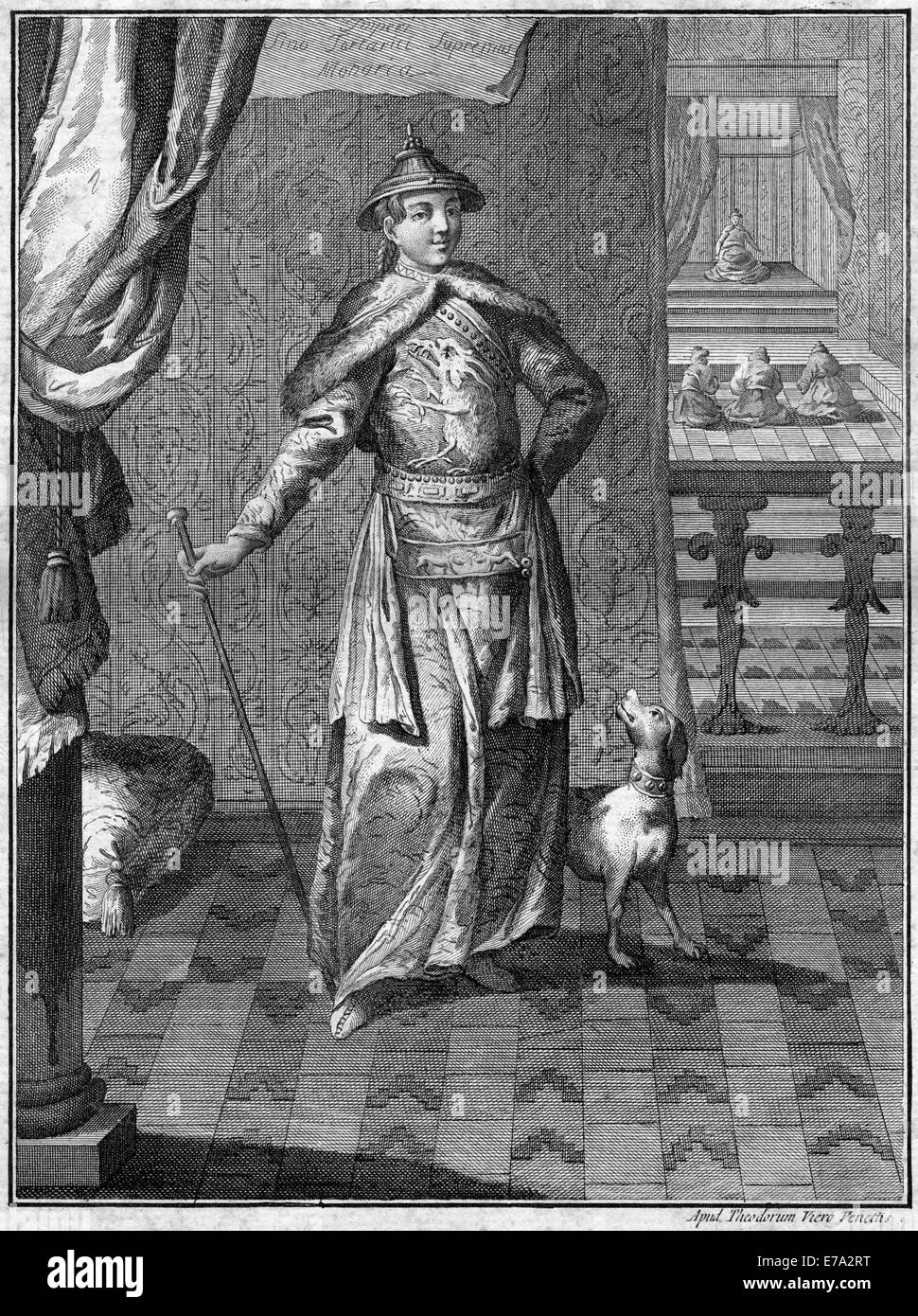 Shunzhi o Shun-chih (1638-1661), terzo imperatore della dinastia Qing e primo imperatore Qing a governare la Cina, 1644-1661, Xilografia, circa 1719 Foto Stock
