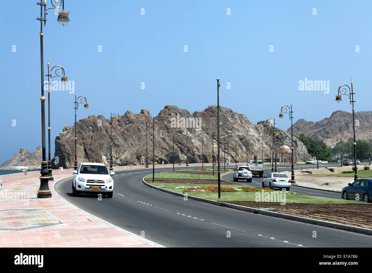 Al Bahri Road, strada costiera, Muscat Oman Foto Stock