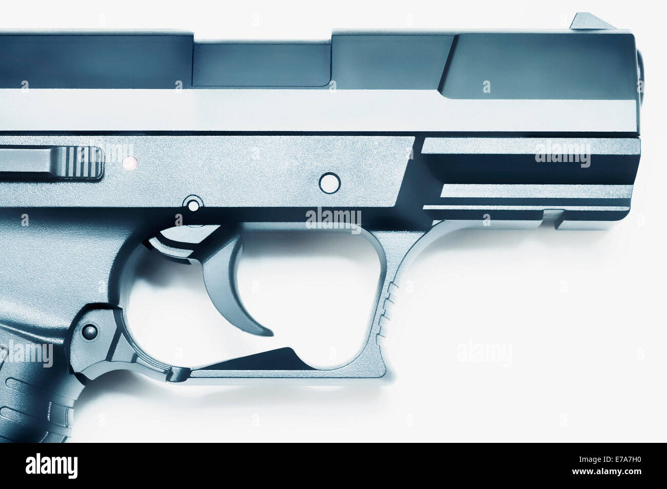 Close-up di trigger e di una canna di pistola Foto Stock