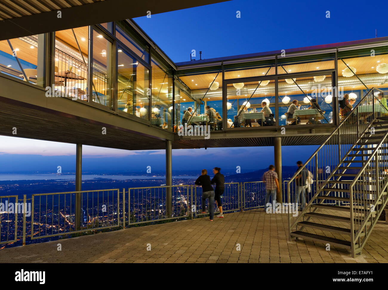 Panoramarestaurant Karren ristorante, Lago Constace sul retro, Dornbirn, Vorarlberg, Valle del Reno, Austria Foto Stock
