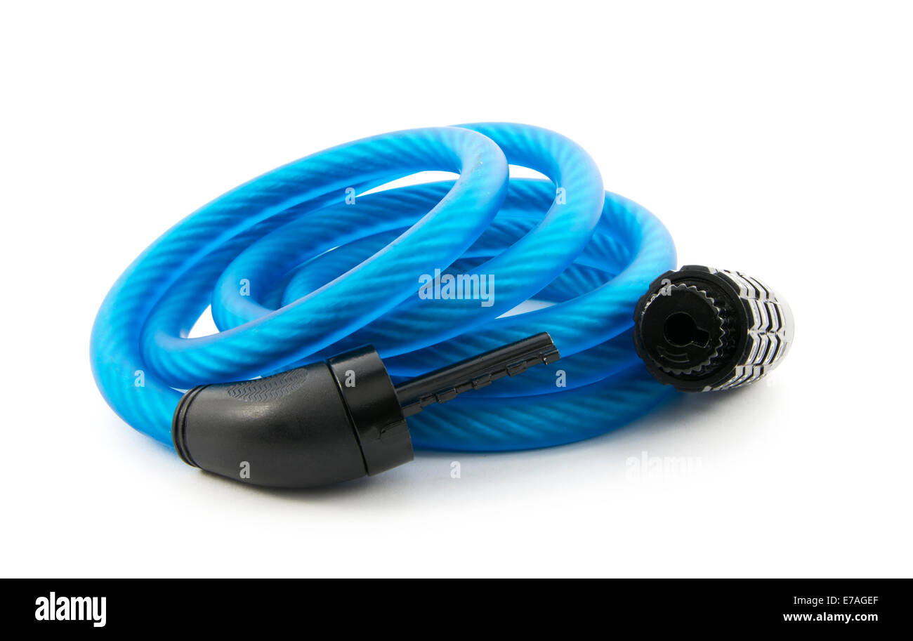 Blue bike lock isolati su sfondo bianco Foto Stock