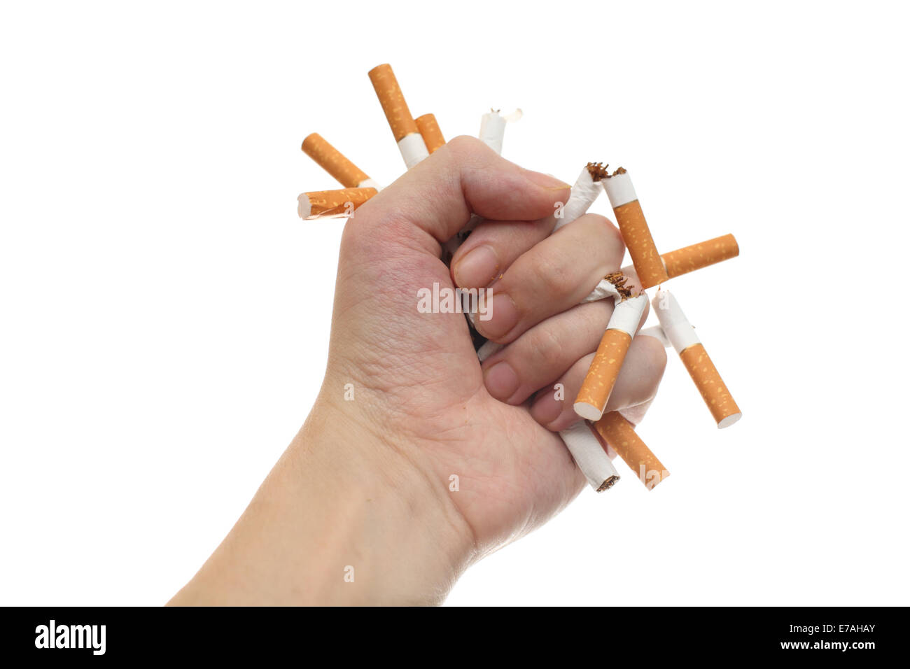 Uomo cercando di smettere di fumare. Immagine concettuale. Foto Stock