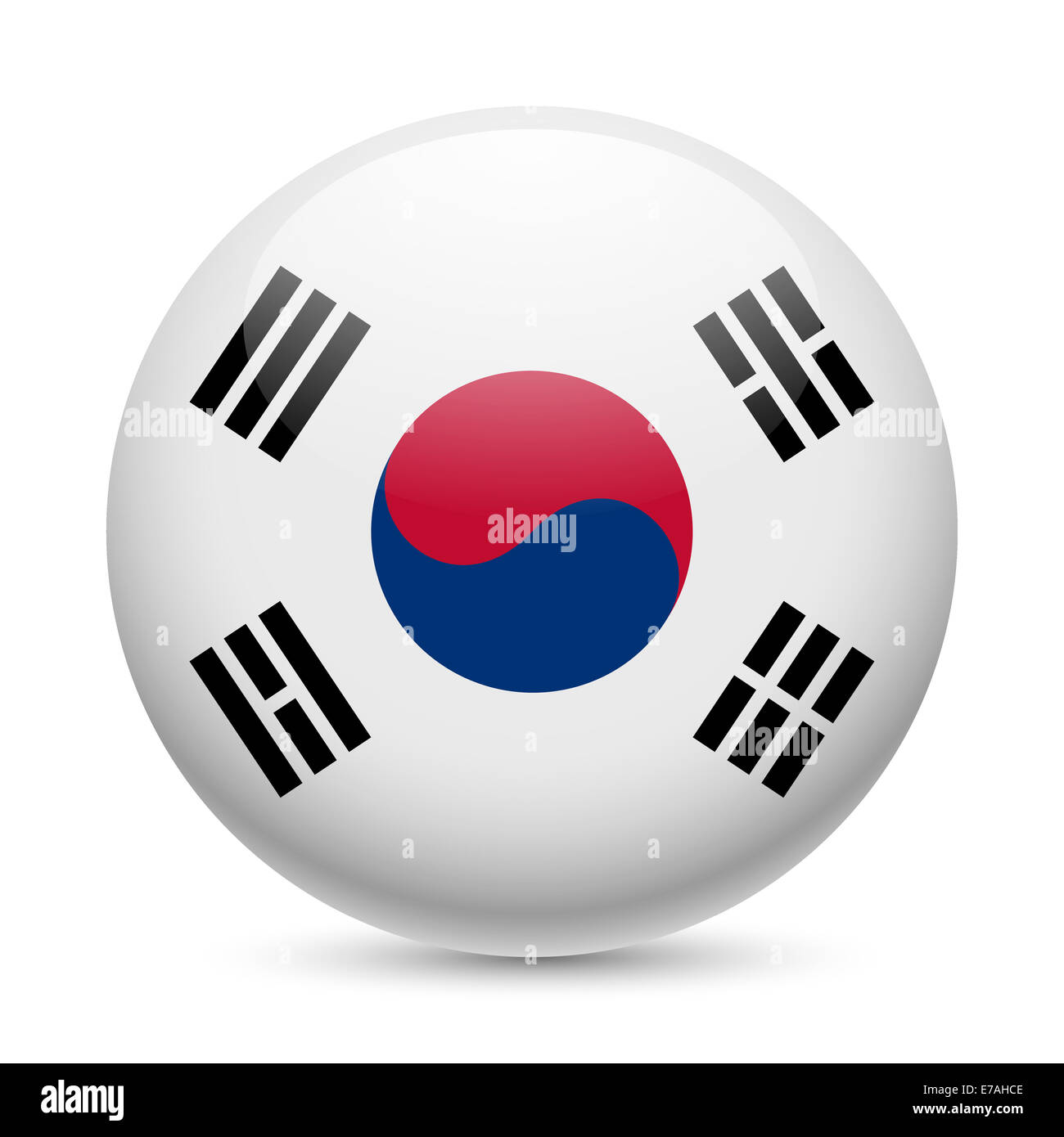 Bandiera della Corea del Sud come round icona lucida. Pulsante con il Sud Bandiera coreana Foto Stock