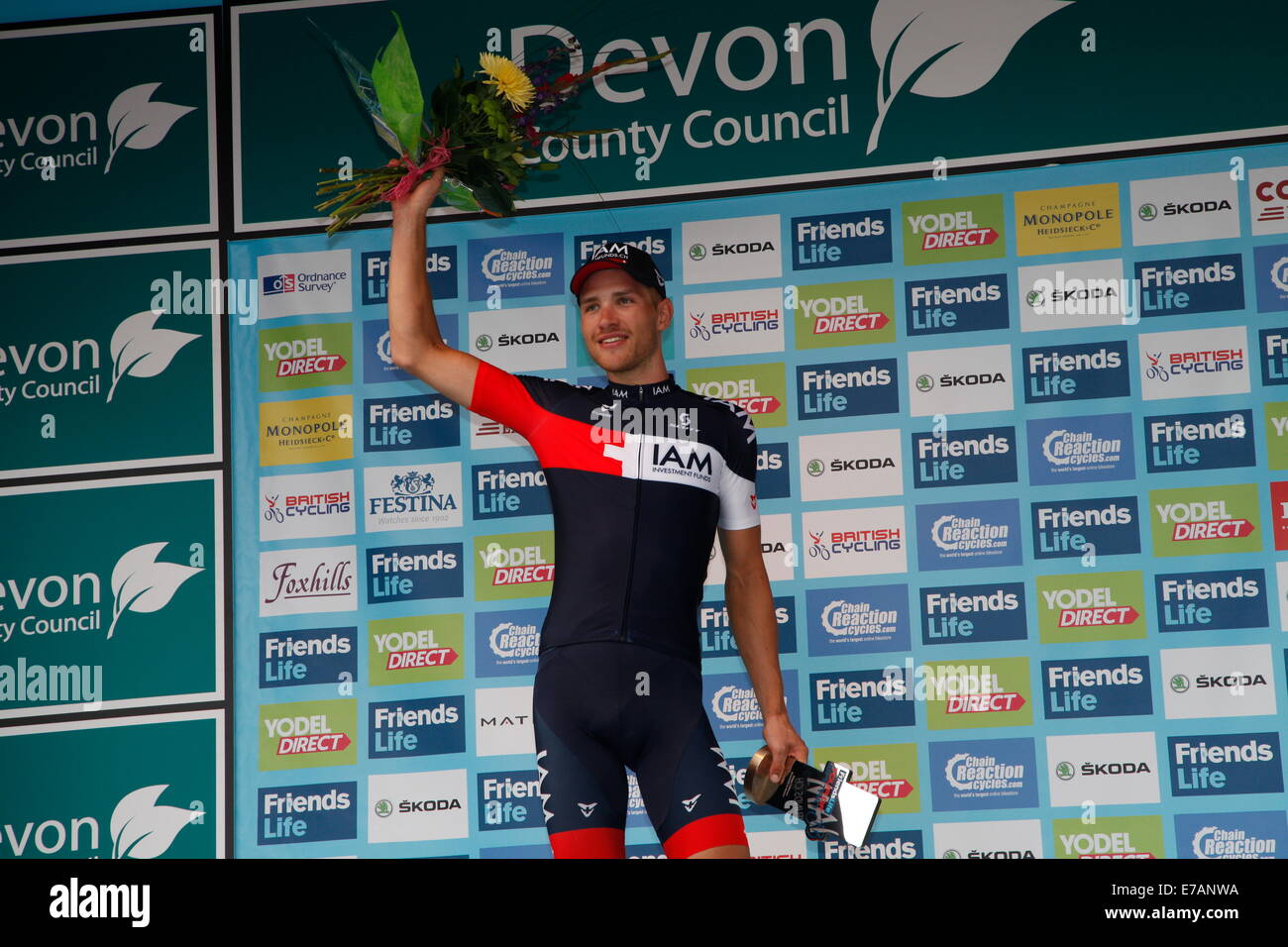 Exeter, Regno Unito. Undicesimo Sep, 2014. Fine della tappa 5 Exmouth per Exeter tappa del tour della Gran Bretagna Matthias Brandle vince. Credito: Anthony Collins/Alamy Live News Foto Stock
