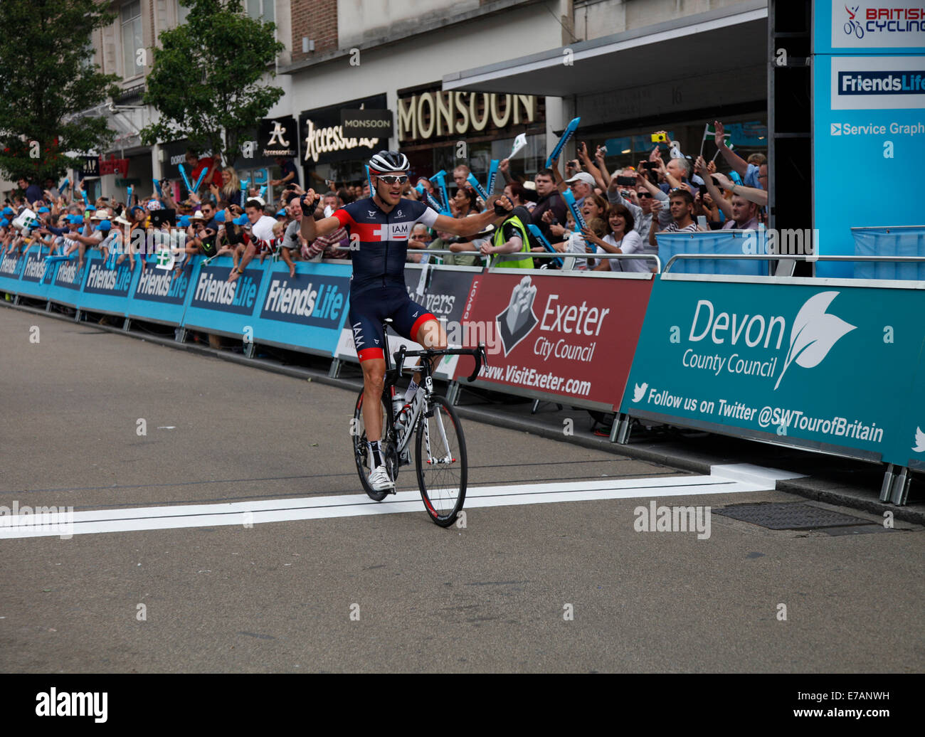 Exeter, Regno Unito. Undicesimo Sep, 2014. Fine della tappa 5 Exmouth per Exeter tappa del tour della Gran Bretagna Matthias Brandle vince. Credito: Anthony Collins/Alamy Live News Foto Stock