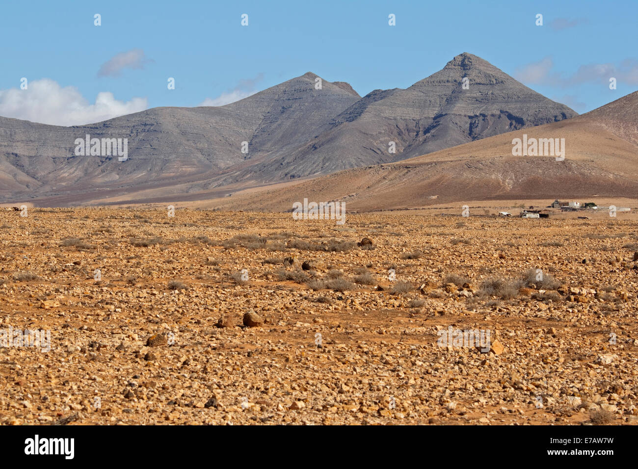 Vista dell'est dall'Embalse de los Molinos nel midwestern Fuerteventura Foto Stock