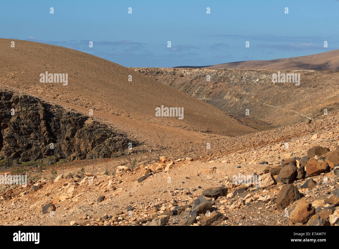 Barranco vicino a Embalse de los Molinos nel midwestern Fuerteventura Foto Stock