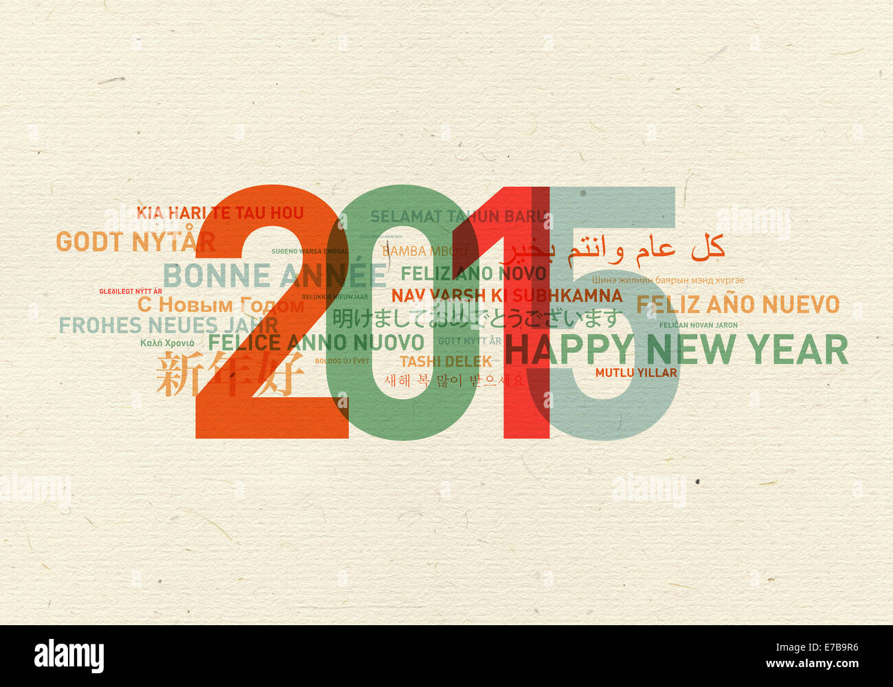 Felice anno nuovo da tutto il mondo. Lingue diverse celebrazione card Foto Stock