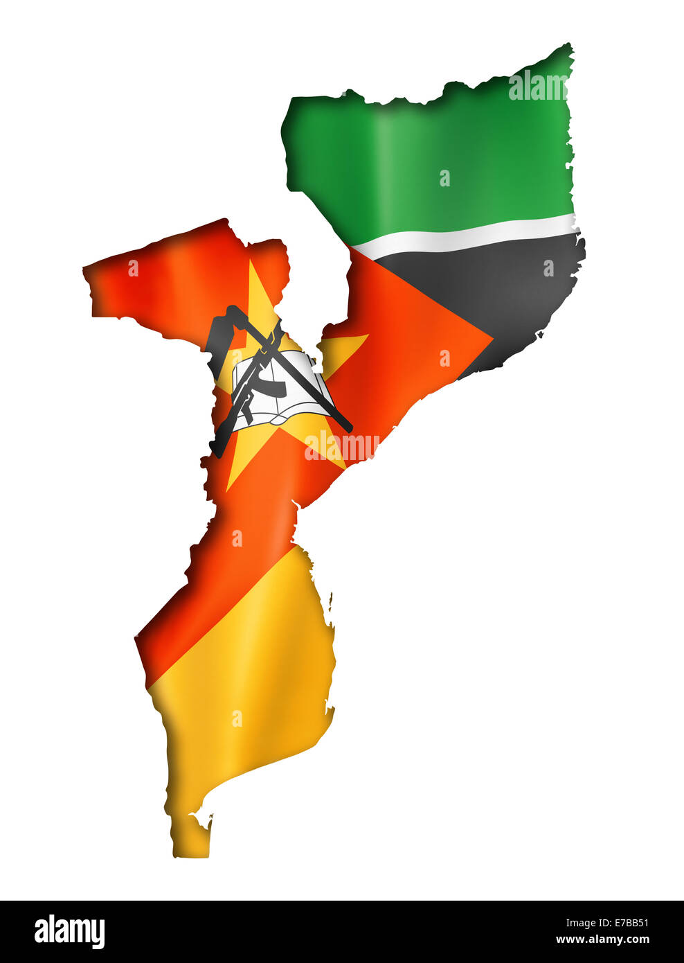 Mozambico bandiera mappa tridimensionale, rendering isolato su bianco Foto Stock