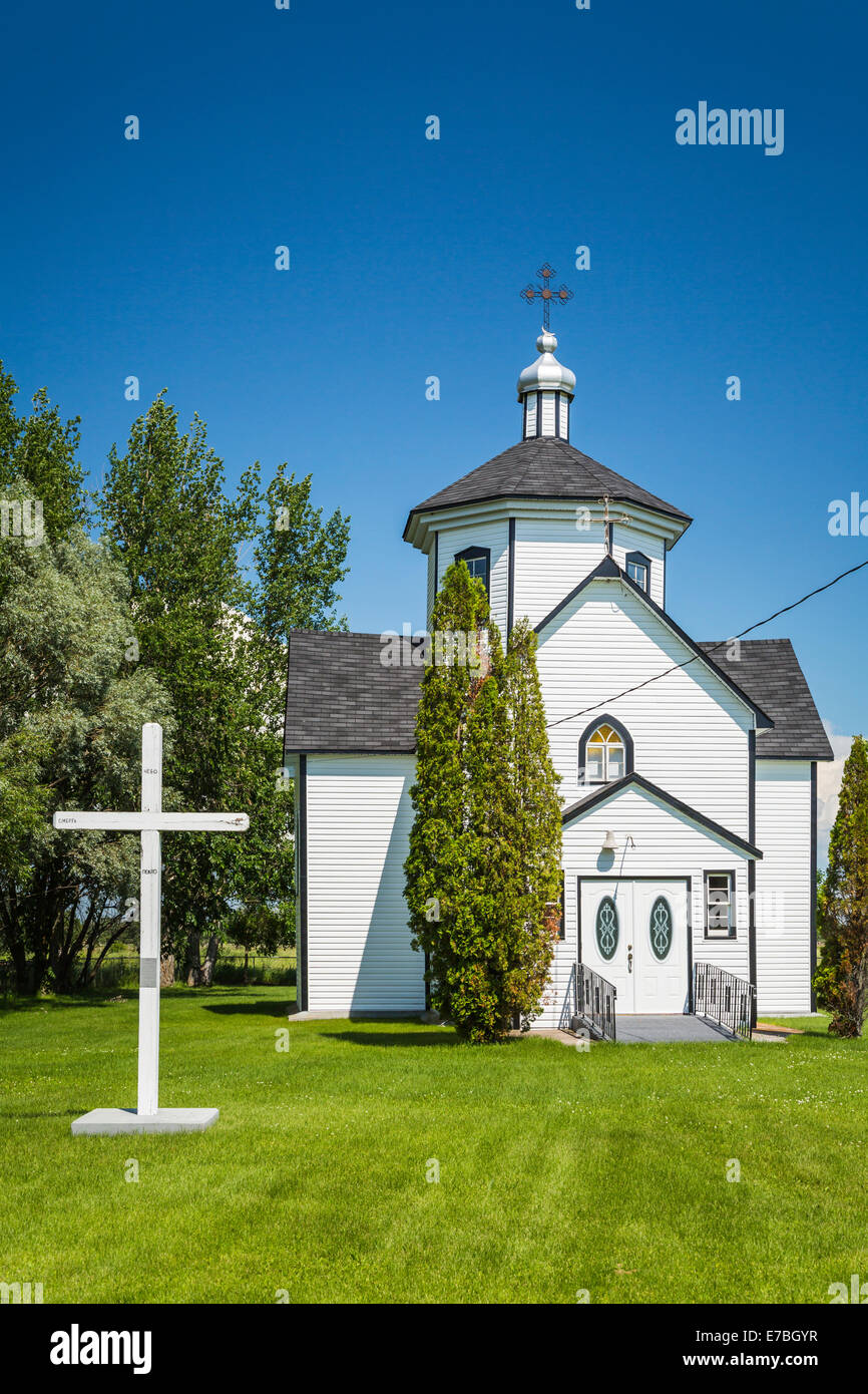 La Trinità Santa Chiesa Cattolica Ucraina a Stuartburn, Manitoba, Canada. Foto Stock