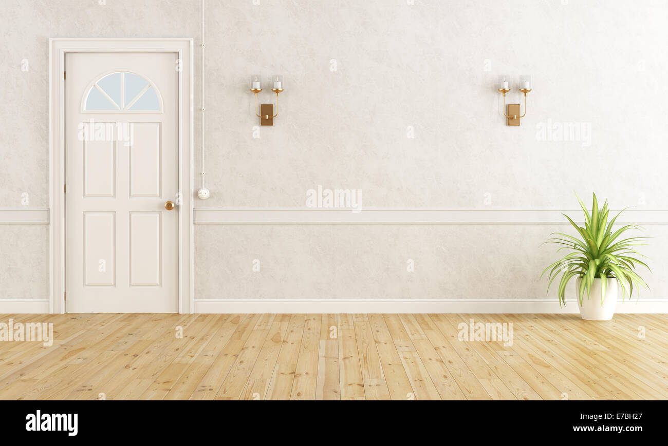 White classic home ingresso con porta chiusa - il rendering Foto Stock