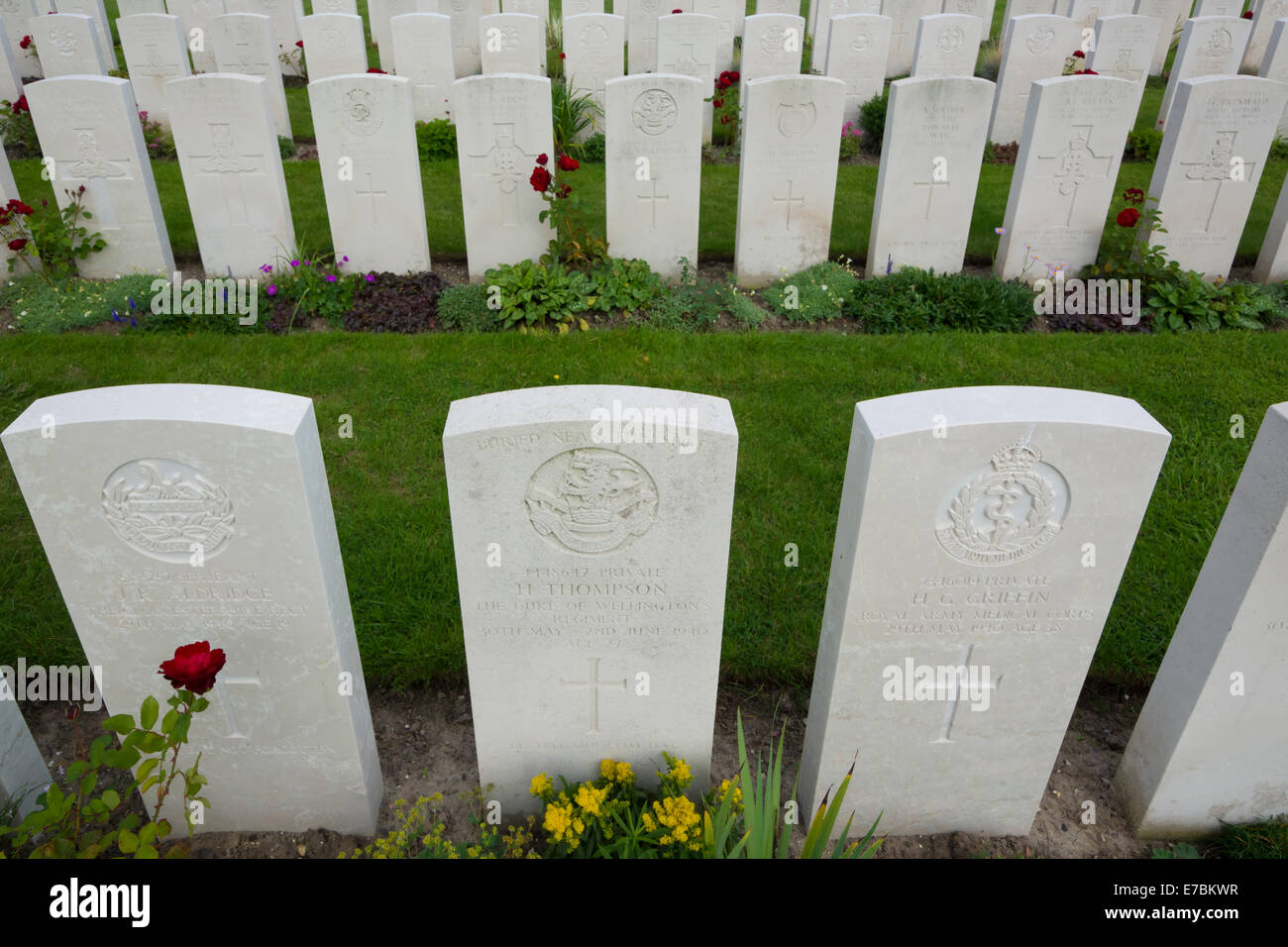 Il British War Graves Sezione di Dunkerque cimitero comunale in Francia Foto Stock