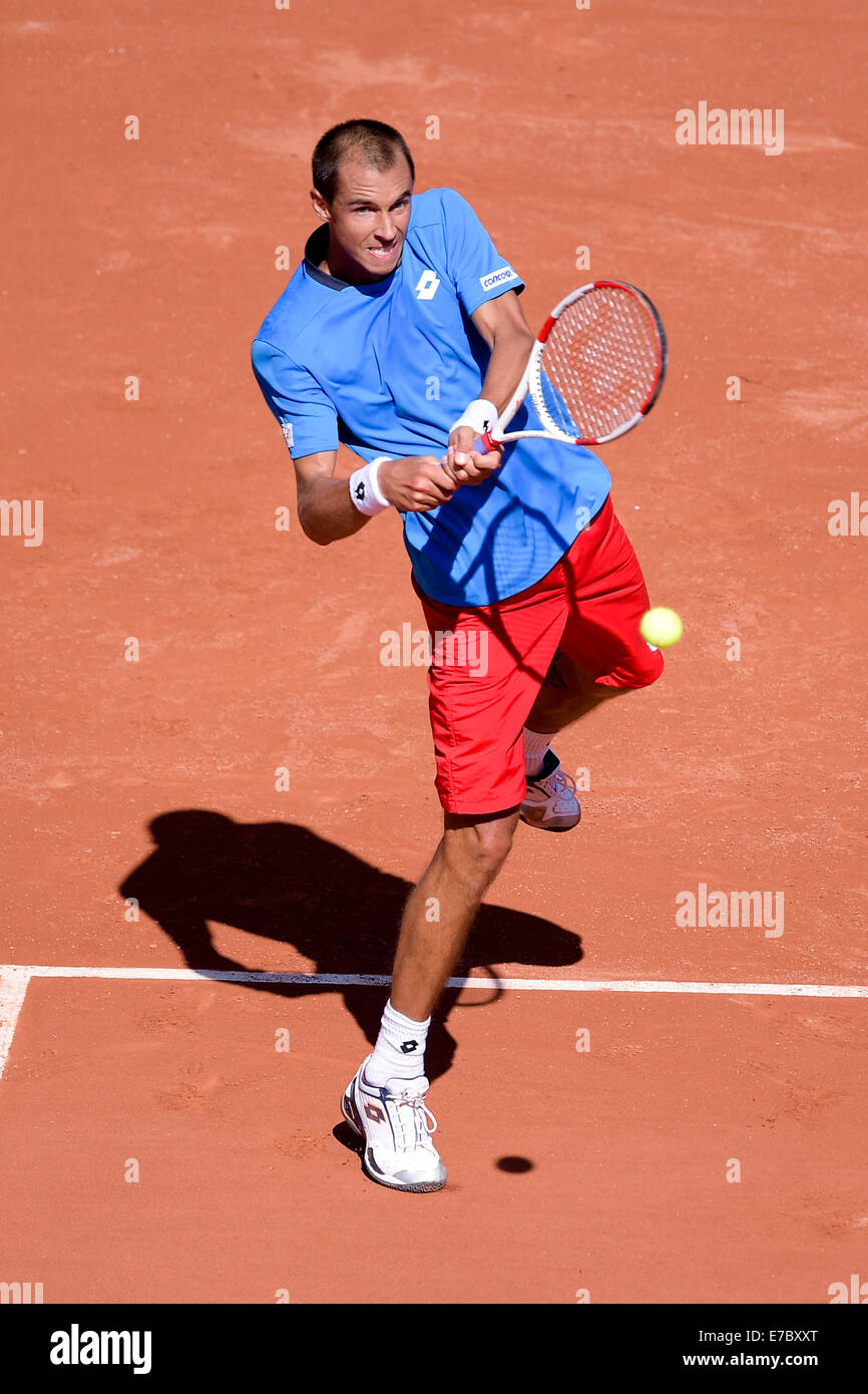 Roland Garros di Parigi, Francia. Xii Sep, 2014. Davis Cup Tennis semifinali, Francia contro la Repubblica ceca. Lukas Rosol (CZE) Credito: Azione Sport Plus/Alamy Live News Foto Stock