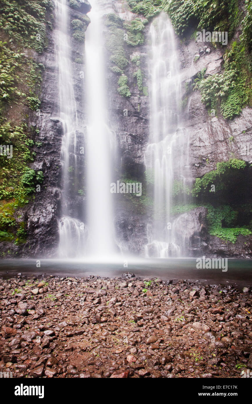 Incredibile cascata sekumpul in zone montuose bali. incredibile e maestose cascate che consiste di quattro distinte cascate. forza naturale della natura Foto Stock