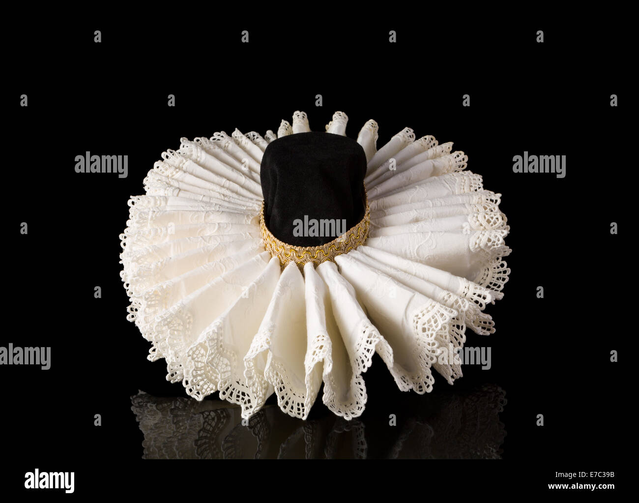 Visualizzazione di un laccio Elizabethan ruff collare Foto Stock