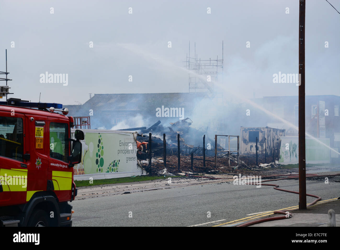 Nottingham, Regno Unito. Xiii Sep, 2014. Conseguenze di un incendio a Nottingham University in Inghilterra ..Chemistry Building Giubileo Campus, fu rasa al suolo durante la notte di 12/13Settembre 2014 Credit: Chris Whiteman/Alamy Live News Foto Stock