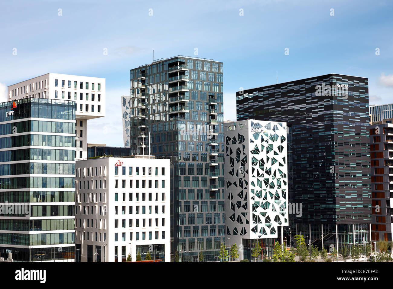 Oslo, Norvegia. Il codice a barre di edifici. Il quartiere finanziario. Foto Stock