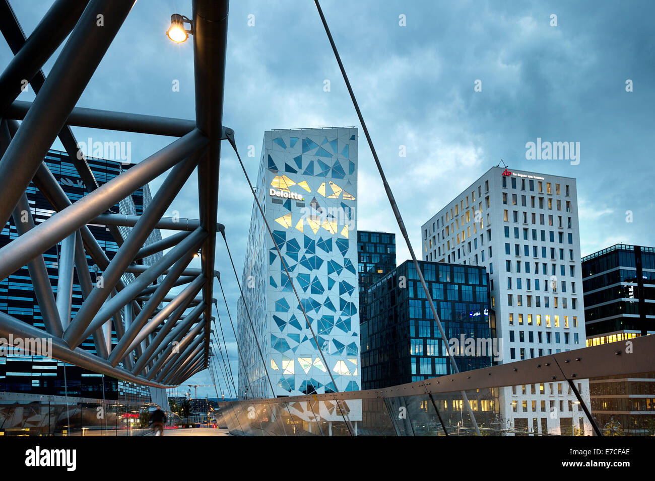 Oslo, Norvegia. Il codice a barre di edifici. Il quartiere finanziario. Foto Stock